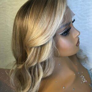 "Bronde" Ombre Lace Front Wig 16-24 in Glueless Human Hair Shadow Root Blonde